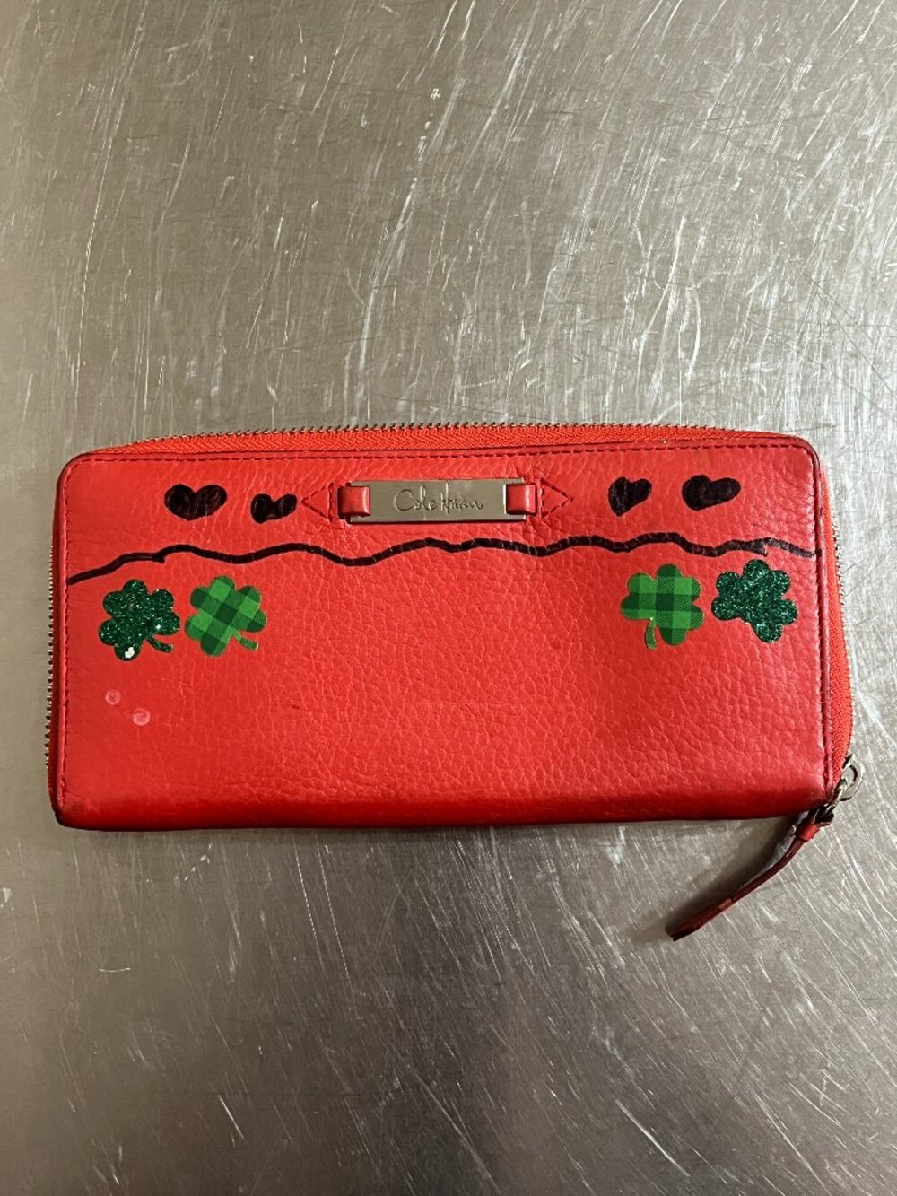 COLE HAAN Red Leather Zip-around Wallet Pouch